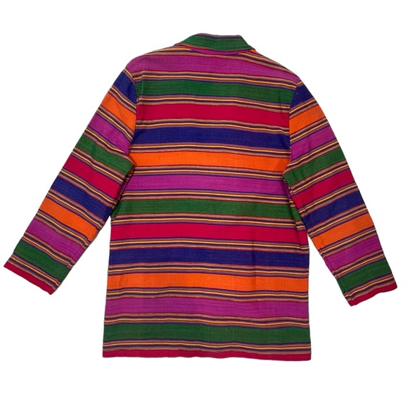 Vintage Weekend Wear 90s Striped Blanket Weave Jacket Long Western Aztec Blazer - Picture 3 of 16